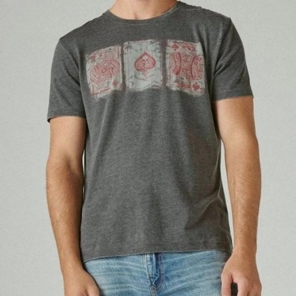 Lucky Brand Burnout Poker Cards‎ Tee Graphic T Shirt L Large Gray - Picture 1 of 10